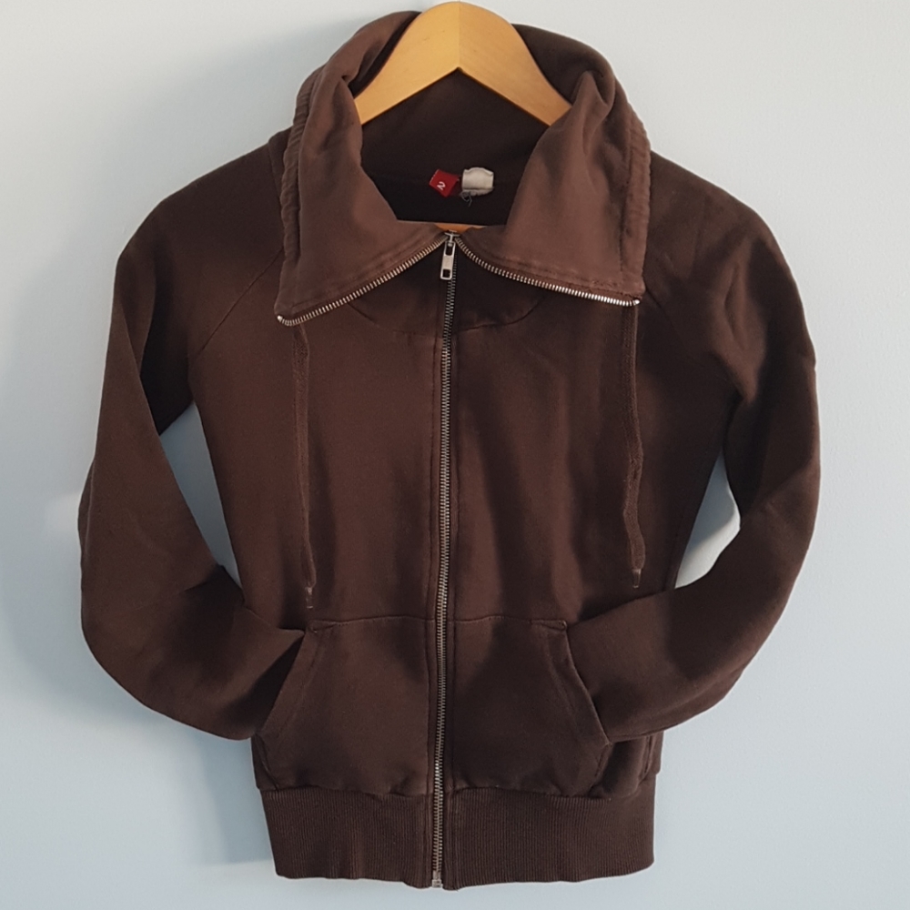 H&M Divided brown cowl neck full zip sweatshirt size 2